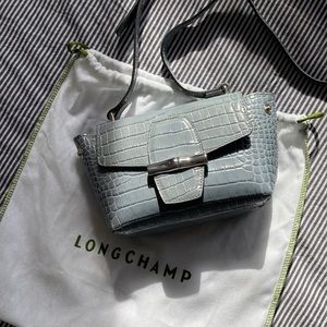 Longchamp Roseau Small Crossbody in Baby Blue Croc